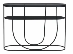 Sale Vente-unique Consola con 1 estante en metal y cristal ahumado - Negro y Transparente - PRETORIA Transparente / Negro