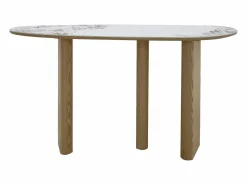 Consola de cerámica y MDF - Natural y efecto mármol blanco - MODREYO Consola