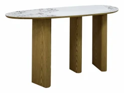 Consola de cerámica y MDF - Natural y efecto mármol blanco - MODREYO Consola