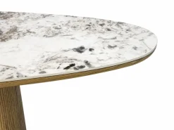 Consola de cerámica y MDF - Natural y efecto mármol blanco - MODREYO Consola