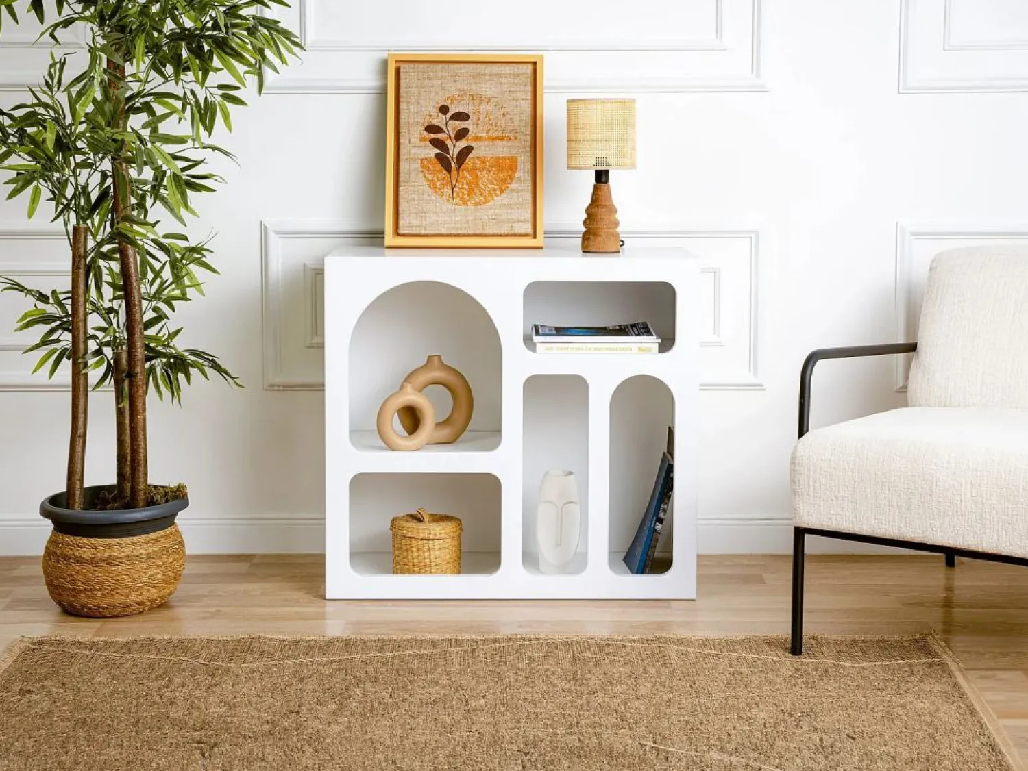 Vente-unique Consola de diseño con 5 huecos - - LUELA Blanco