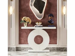 Hot Consola de mesa, Mueble de entrada con base circular en forma, Mesa de entrada de 100 cm para la entrada del salón, el pasillo, 100 x 30 x 79 cm, Consola