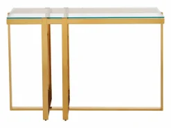 Best Vente-unique Consola de vidrio templado y acero inoxidable cromado - Transparente y dorado - VELETIA Transparente / Dorado
