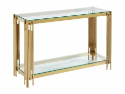 Vente-unique Consola en vidrio templado y acero inoxidable - Oro - NOMELANO