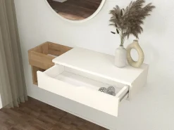 Vente-unique Consola flotante con 1 cajón y 2 estantes - Natural y blanco - DAREKA