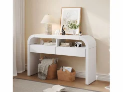 ModernLuxe Consola mesa 120x35,5x76,5cm - con 2 cajones - Esquinas redondeadas - estantes abiertos - MDF -