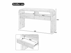 ModernLuxe Consola mesa 120x35,5x76,5cm - con 2 cajones - Esquinas redondeadas - estantes abiertos - MDF -