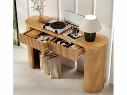 ModernLuxe Consola mesa 120x33x76cm - con 2 cajones - Esquinas redondeadas - MDF - Natural