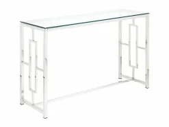 Hot Vente-unique Consola moderna de cristal templado y acero cromado. CLOTILDE Transparente / Plateado