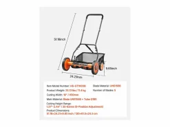 Cortacésped Manual SucceBuy con Rodillo, Ancho de Corte 45 cm, Diseño de 5 Cuchillas, Altura de Corte Ajustable de 3,5 a 6,2 cm, Bolsa de Recogida