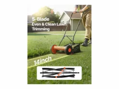 New Cortacésped Manual SucceBuy, Ancho de Corte 35cm, 5 Cuchillas de Acero, Altura de Corte Ajustable de 1.5 a 4.5 cm, Equipado con Bolsa de Recogida Negro