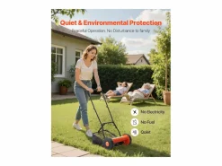 New Cortacésped Manual SucceBuy, Ancho de Corte 35cm, 5 Cuchillas de Acero, Altura de Corte Ajustable de 1.5 a 4.5 cm, Equipado con Bolsa de Recogida Negro