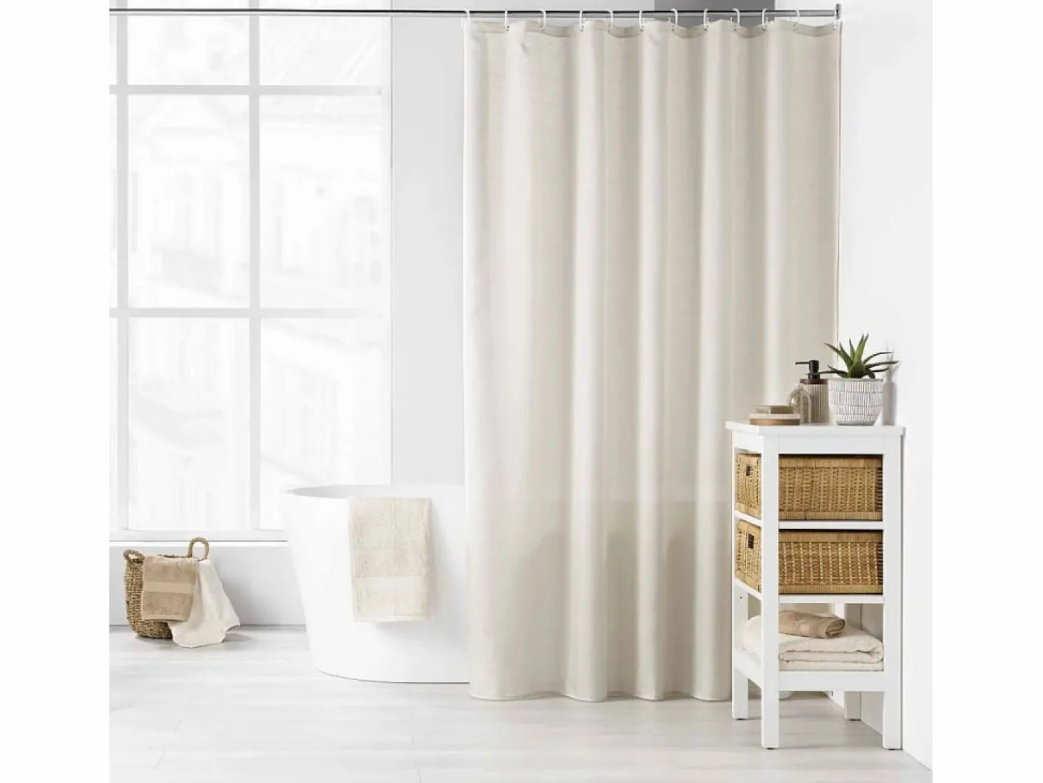 Discount Douceur d'intérieur Cortina de ducha lisa con ganchos 180 x 200 cm Beige