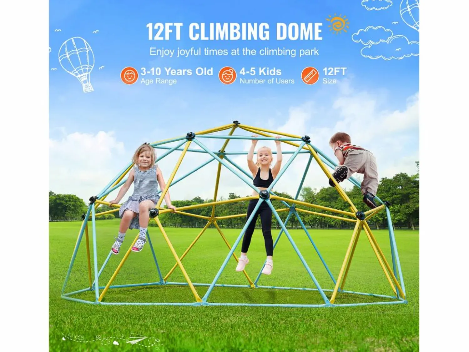 Outlet Cúpula de Escalada SucceBuy, 366 cm, Escalador con Cúpula Geométrica, Sala de Juegos para Niños de 3 a 10 Años