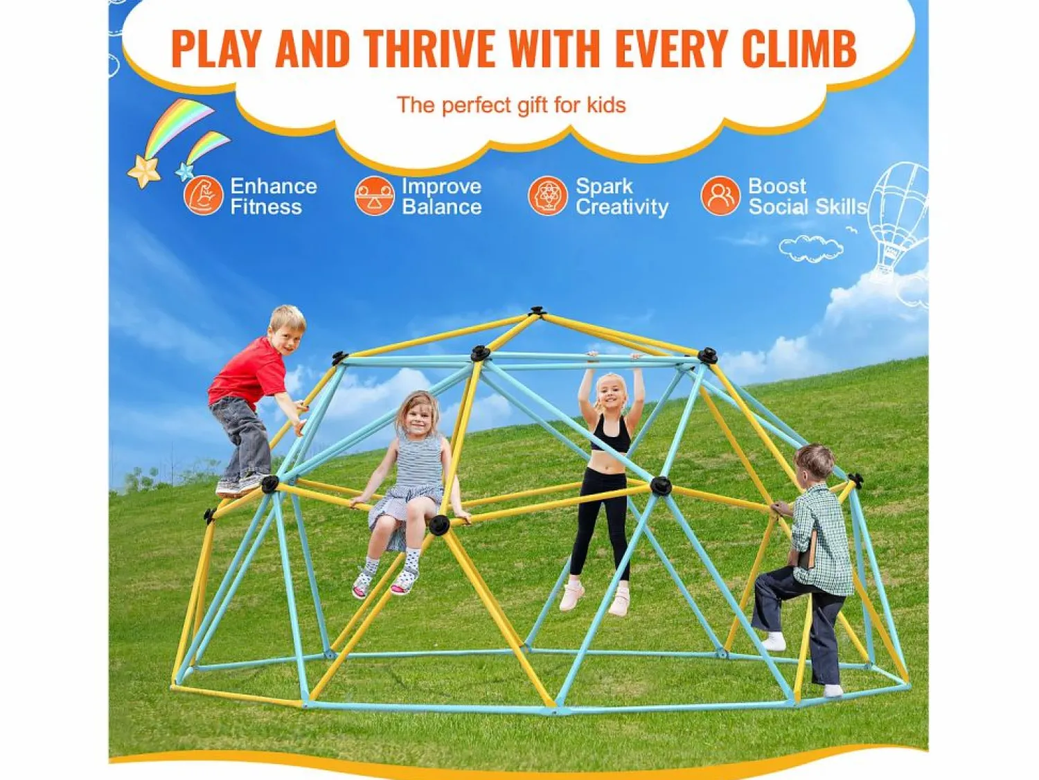 Outlet Cúpula de Escalada SucceBuy, 366 cm, Escalador con Cúpula Geométrica, Sala de Juegos para Niños de 3 a 10 Años