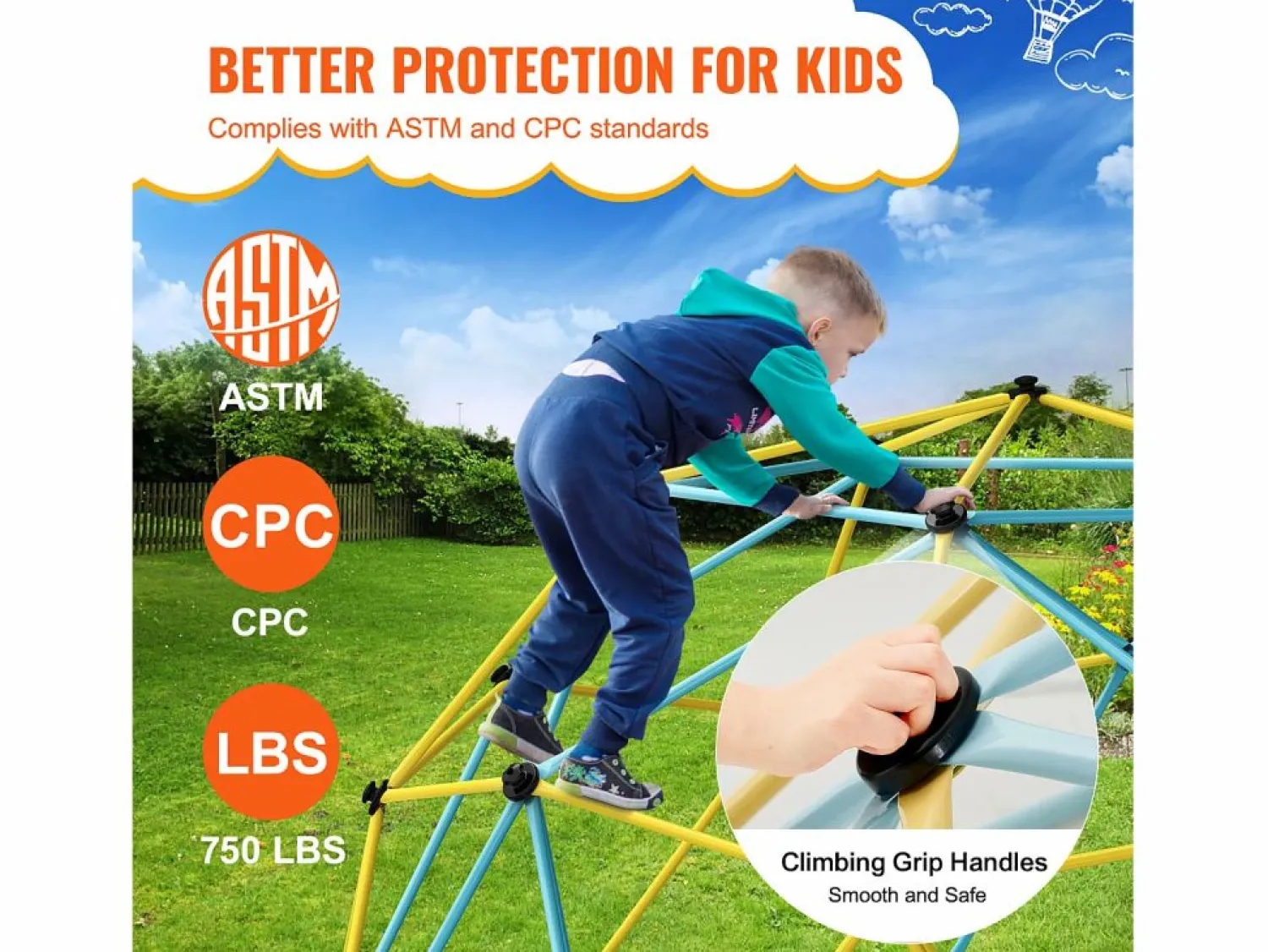 Outlet Cúpula de Escalada SucceBuy, 366 cm, Escalador con Cúpula Geométrica, Sala de Juegos para Niños de 3 a 10 Años
