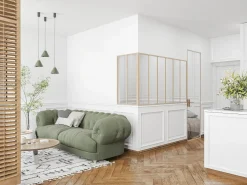 Vente-unique Cristalera de esquina de taller en aluminio termolacado - L180 x L60 x Alt. 105 - Natural claro - BAYVIEW