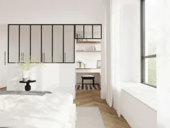 Sale Vente-unique Cristalera estilo taller con travesaños, Ancho 180 x Alt. 105 + L73 x A40 cm, , BAYVIEW Negro