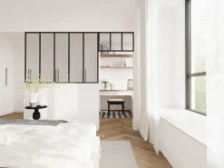 Discount Vente-unique Cristalera estilo taller con travesaño, Ancho 150 x Alt. 105 + Ancho 73 x Alt. 40 cm, , BAYVIEW Negro