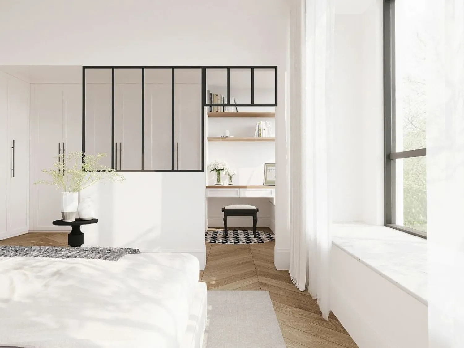 Vente-unique Cristalera estilo taller con travesaño, Ancho 120 x Alt. 105 + Ancho 73 x Alt. 40 cm, , BAYVIEW