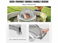 Outlet Cubierta SucceBuy de Protección Antichispas para Hogar Redondo de Leña de 76.2cm en Acero Inoxidable, Accesorios Redondos para Anillo de Hogar al Aire Libre Plateado