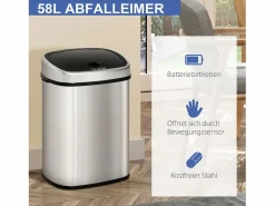 Online Cubo de basura automático con sensor infrarrojo, acero inoxidable, 58L, color plata (40,9x28,9x68 cm) Cubo De Basura Para Cocina