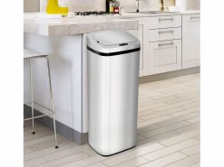 New Cubo de basura automático con sensor, acero inoxidable, 50L, diseño moderno (33x25x84 cm) Plateado