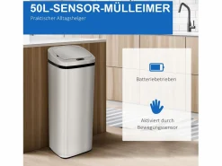 New Cubo de basura automático con sensor, acero inoxidable, 50L, diseño moderno (33x25x84 cm) Plateado