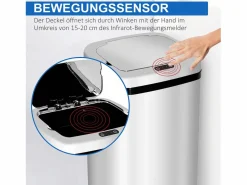 New Cubo de basura automático con sensor, acero inoxidable, 50L, diseño moderno (33x25x84 cm) Plateado