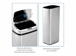 New Cubo de basura automático con sensor, acero inoxidable, 50L, diseño moderno (33x25x84 cm) Plateado