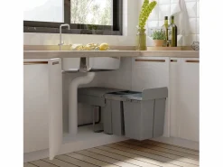 New Cubo de basura empotrable de 40L, sistema de clasificación con 3 compartimentos extraíbles, plástico, (48x34,2x41,8 cm) Gris
