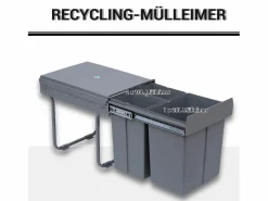 New Cubo de basura empotrable de 40L, sistema de clasificación con 3 compartimentos extraíbles, plástico, (48x34,2x41,8 cm) Gris