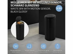 Sale ML-DESIGN Cubo de basura 30L papelera con sensor movimiento cesta con pantalla LED Negro
