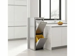 Online Don Hierro Cubo de basura para la cocina - Cubo de reciclaje - 2 compartimentos de 20L - Acero Inoxidable - CUBEK Plateado
