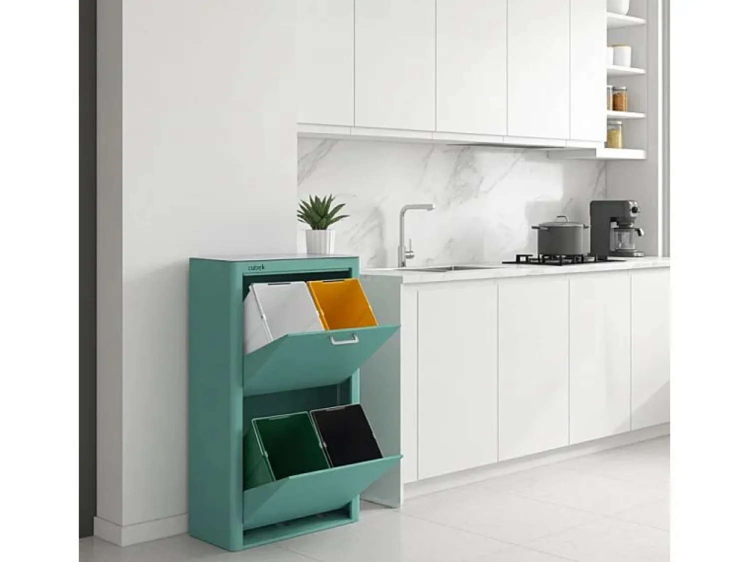 Don Hierro Cubo de basura para la cocina - Cubo de reciclaje - 4 compartimentos de 20L - CUBEK