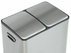 New Vente-unique Cubo de clasificación de basura con pedal en acero inoxidable, 2 compartimentos de 30L, Cromado, GANEM Plateado