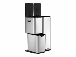 Cubo de reciclaje de acero inoxidable con pedal - 3 compartimentos - 60L - DUMEO Cubo De Basura Para Cocina