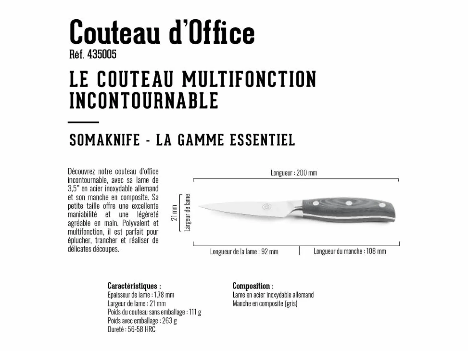 Discount Somagic Cuchillo de oficina de 3,5 pulgadas, gama Essentiel - Gris