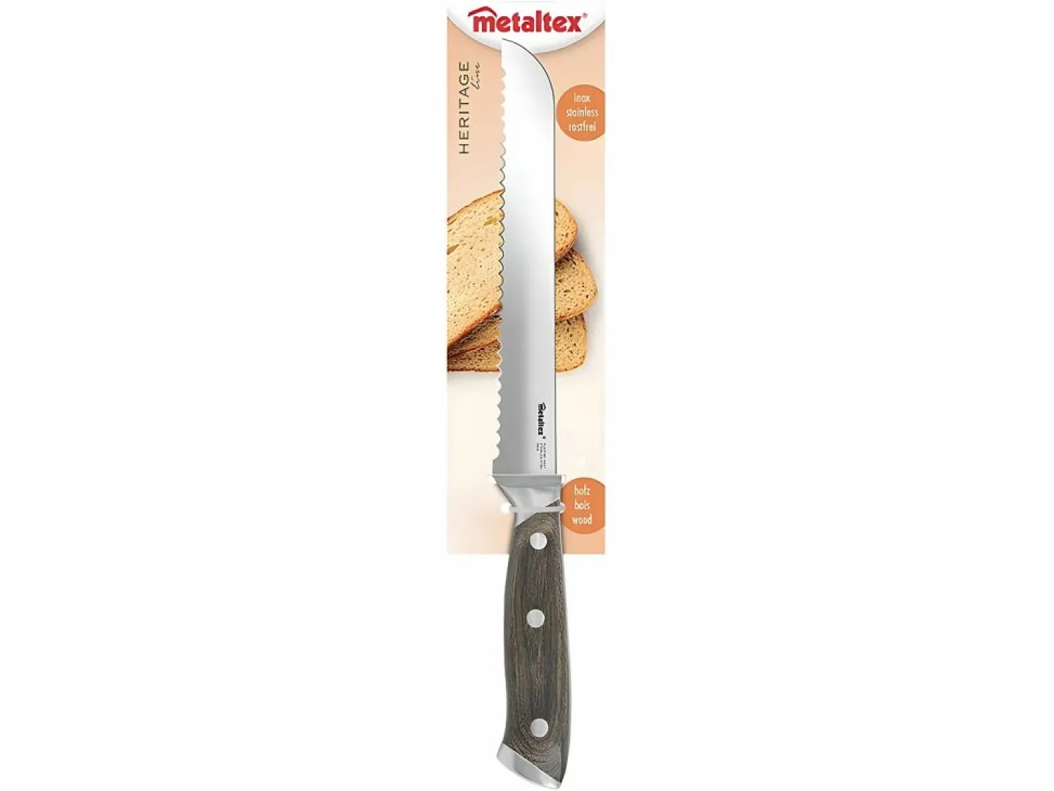 New METALTEX Cuchillo de Pan HERITAGE 20 cm Madera Pakka Acero Inoxidable Molibdeno-Vanadio