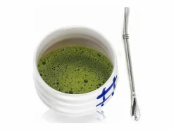 Cuenco ceremonial japones Chawan Blanco + pajita de acero inoxidable con filtro Multicolor