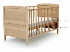 Online Cuna bebé evolutiva LUNA madera - Haya Barnizada - 70 x 140 - 144 x 74,5 x 79 cm Mueble De Bebé