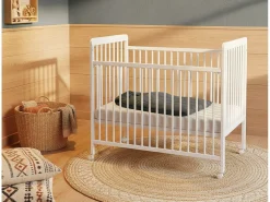 AT4 Cuna bebé madera con barrera deslizante 60x120 ESSENTIEL Blanca