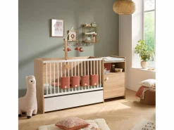 Cuna de madera de 120x60 convertible en 90x190 con cambiador de 1 puerta