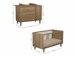 Sauthon Cuna evolutiva Mokka, Cama evolutiva 140x70 y cómoda - Chêne Mokka