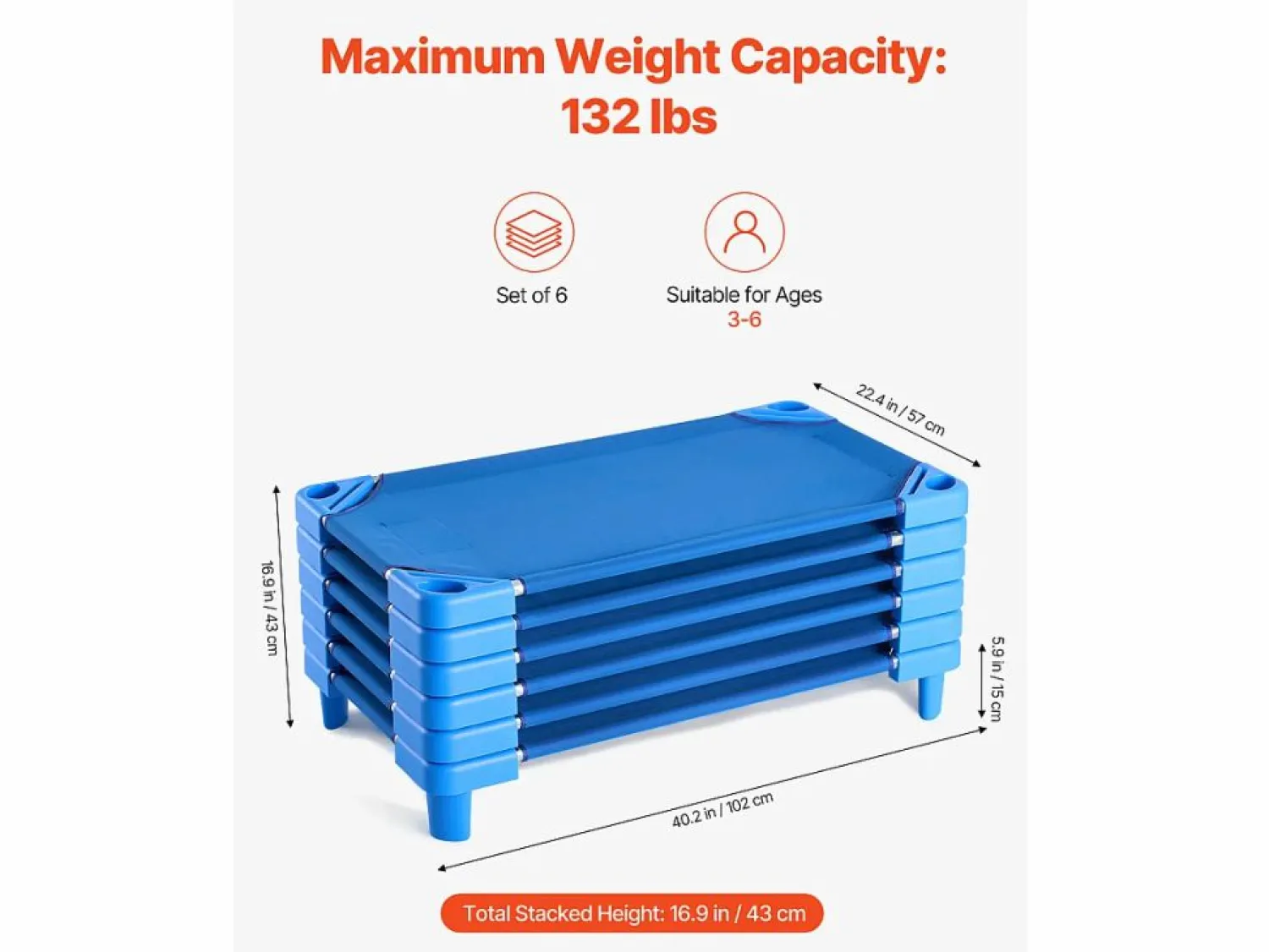 Cuna para Bebé SucceBuy Apilable, 107 x 58 cm, , Lote de 6, para Guarderías, Escuelas Infantiles y Aulas