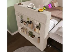Merax Daybed - 90 x 200 cm + 90 x 190 cm - con cama nido - reposabrazos con USB + almacenaje - madera + algodón + metal -