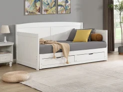 Sale Vente-unique Daybed de 90 x 190 o 180 x 190 cm en pino y MDF con somier de láminas - DINIVA Blanco