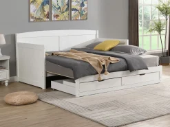 Sale Vente-unique Daybed de 90 x 190 o 180 x 190 cm en pino y MDF con somier de láminas - DINIVA Blanco