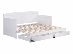 Sale Vente-unique Daybed de 90 x 190 o 180 x 190 cm en pino y MDF con somier de láminas - DINIVA Blanco