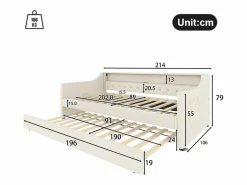 Online Hauss Spole Daybed 90x200 cm con cama nido 90x190 cm - LED y USB - Cierre de botones - Tejido de lino Beige